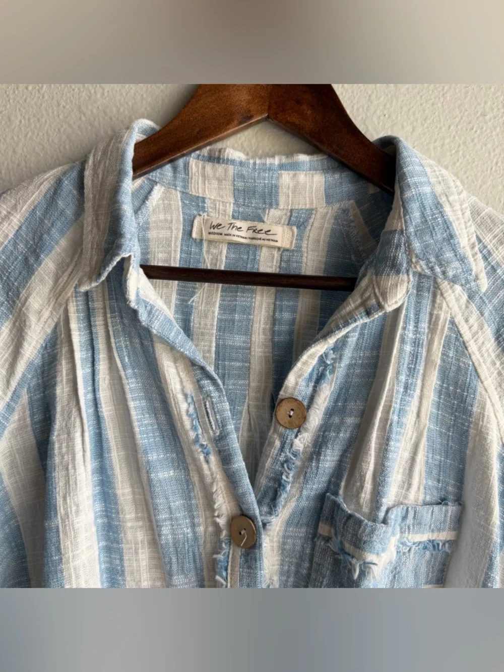 We The Free Away At Sea Crop Boxy Linen Blend Medium Top Nautical Relaxed G - Picture 2 of 11